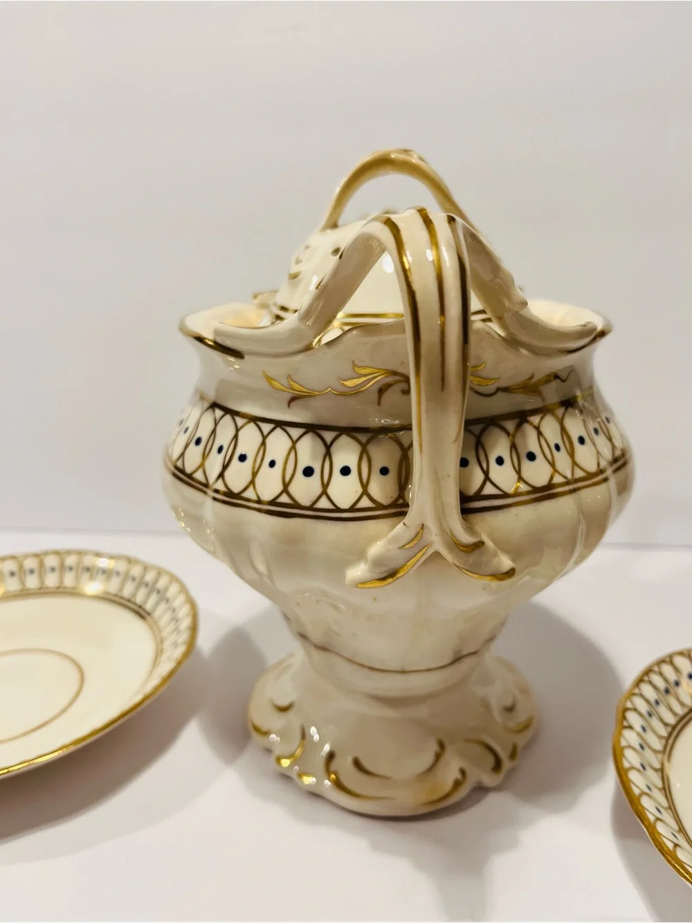 Antique Early 19th Century English Glazed Porcelain & Hand Gilded Tea Set